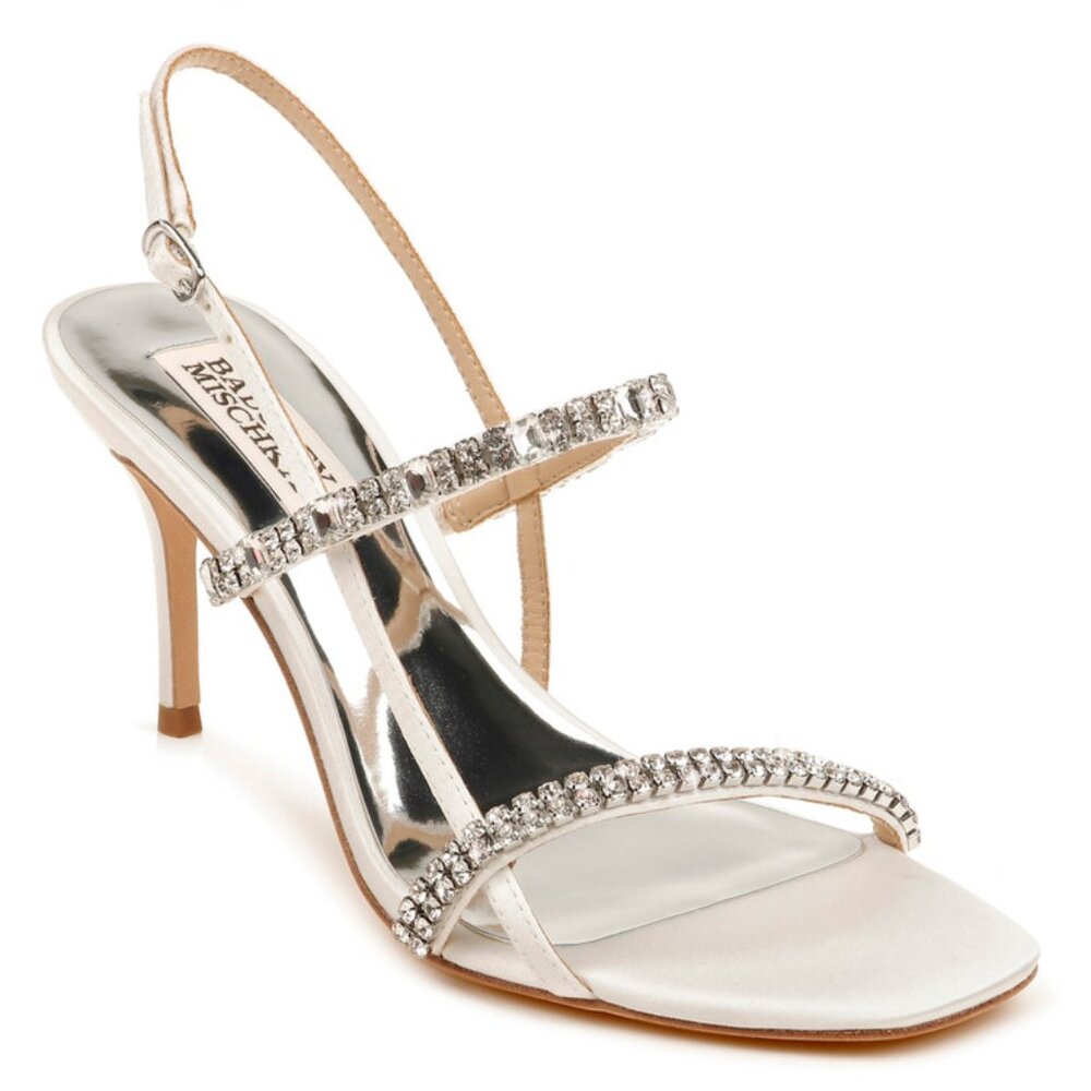 Badgley Mischka Zane Size 10 Soft White Crystal Embellished Bridal Sandals